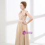 Champagne Chiffon Sequins Backless Sleeveless Prom Dress