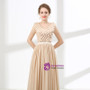 Champagne Chiffon Sequins Backless Sleeveless Prom Dress