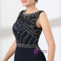 Blue Chiffon Scoop Neck Floor Length With Beading Prom Dress