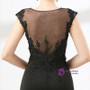 Black Mermaid Cap Sleeve Appliques Beading Prom Dress