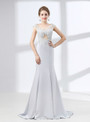 Mermaid Silver Gray Cap Sleeve Appliques Prom Dress