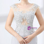 Mermaid Silver Gray Cap Sleeve Appliques Prom Dress
