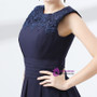 Short Blue Chiffon Knee Length Lace Bridesmaid Dress