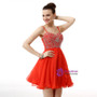 Red Spaghetti Straps Chiffon Mini With Beading Homecoming Dress
