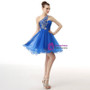 Blue One Shoulder Tulle Beading Pleats Homecoming Dress