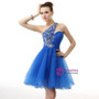Blue One Shoulder Tulle Beading Pleats Homecoming Dress