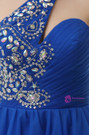 Blue One Shoulder Tulle Beading Pleats Homecoming Dress