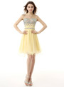 Yellow Chiffon Knee Length With Crystal Homecoming Dress