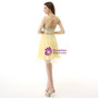 Yellow Chiffon Knee Length With Crystal Homecoming Dress