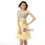Yellow Chiffon Knee Length With Crystal Homecoming Dress