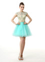 Light Blue Tulle Cap Sleeve Backless With Beading Homecoming Dress