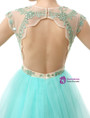 Light Blue Tulle Cap Sleeve Backless With Beading Homecoming Dress