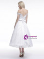 White Lace Off The Shoulder Tea Length Wedding Dress
