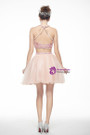 Pink Halter Tulle Backless Two Piece Homecoming Dress