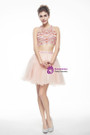 Pink Halter Tulle Backless Two Piece Homecoming Dress