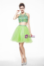 Pink Halter Tulle Backless Two Piece Homecoming Dress