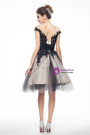 Black Tulle Lace Cap Sleeve Knee Length Homecoming Dress