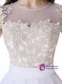White Tulle Champagne Lace Tea Length Cap Sleeve Wedding Dress
