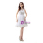 White Short Tulle Lace Knee Length Pearls Homecoming Dress