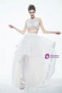 Sexy White Two Piece Tulle Beading See Through Prom Dress