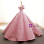 Pink Satin Tulle Off The Shoulder Appliques Wedding Dress