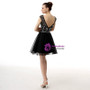 Black Tulle Bateau Cap Sleeve Backless Homecoming Dress