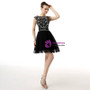 Black Tulle Bateau Cap Sleeve Backless Homecoming Dress