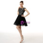 Black Tulle Bateau Cap Sleeve Backless Homecoming Dress