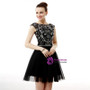 Black Tulle Bateau Cap Sleeve Backless Homecoming Dress