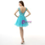 Blue Tulle Cap Sleeve Backless With Beading Homecoming Dress