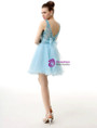 Blue Tulle Backless With Crystal Bow Homecoming Dress