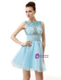 Blue Tulle Backless With Crystal Bow Homecoming Dress