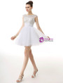 White Bateau Cap Sleeve Backless Homecoming Dress