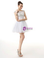 White Bateau Cap Sleeve Backless Homecoming Dress