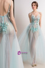 In Stock:Ship in 48 hours Light Blue Tulle  Allure See Through Prom Dress