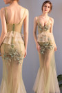 In Stock:Ship in 48 hours Green Spaghetti Straps Allure See Through Prom Dress