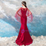 In Stock:Ship in 48 hours Mermaid Red Satin Appliques Prom Dress