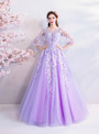 In Stock:Ship in 48 hours Purple Long Sleeve Quinceanera Dresses