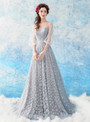 In Stock:Ship in 48 hours Gray Tulle Sequins Backless Prom Dress
