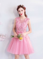 In Stock:Ship in 48 hours Pink Tulle Backless Appliques Homecoming Dress