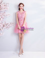 In Stock:Ship in 48 hours Pink Tulle Backless Appliques Homecoming Dress