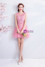 In Stock:Ship in 48 hours Pink Tulle Backless Appliques Homecoming Dress