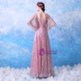 In Stock:Ship in 48 hours Pink V-neck Backless Sequins Prom Dress