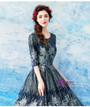 In Stock:Ship in 48 hours Blue Half Sleeve Sequins Prom Dress