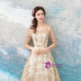 In Stock:Ship in 48 hours Gold Half Sleeve Backless Prom Dress
