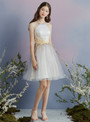 In Stock:Ship in 48 hours Gray Halter Tulle Appliques Homecoming Dress