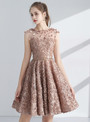 In Stock:Ship in 48 hours Champagne Lace Homecoming Dress With Sash