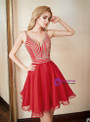 In Stock:Ship in 48 hours Red Chiffon Spaghetti Straps Homecoming Dress