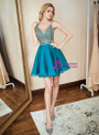 In Stock:Ship in 48 hours Blue Chiffon Spaghetti Straps Homecoming Dress