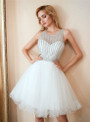 In Stock:Ship in 48 hours White Tulle Homecoming Dress With Beading